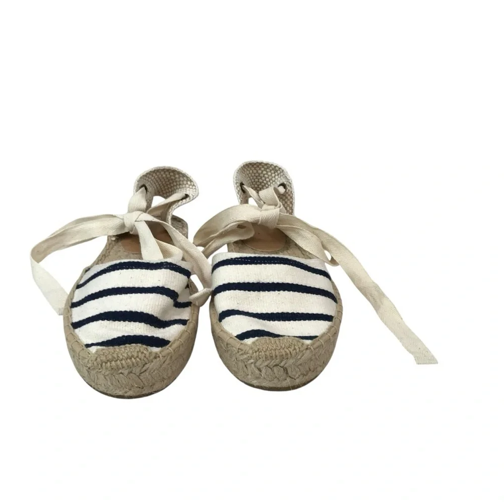 Soludos Women’s Blue Navy/White Espadrille Sandals Lace Up Ankle US Size 6.5